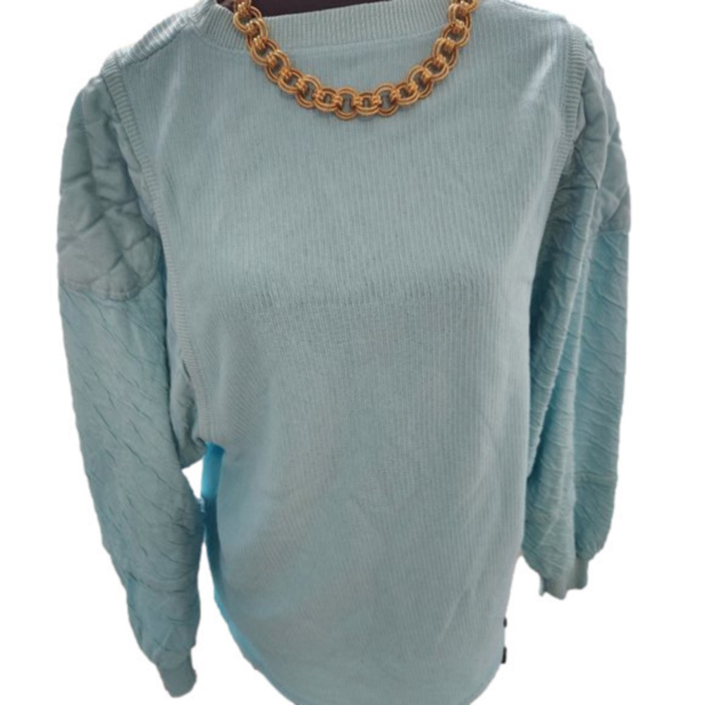 P168. VINTAGE Fabulous Light Turquoise Long Sleeved Top w/ Statement Sleeves |M